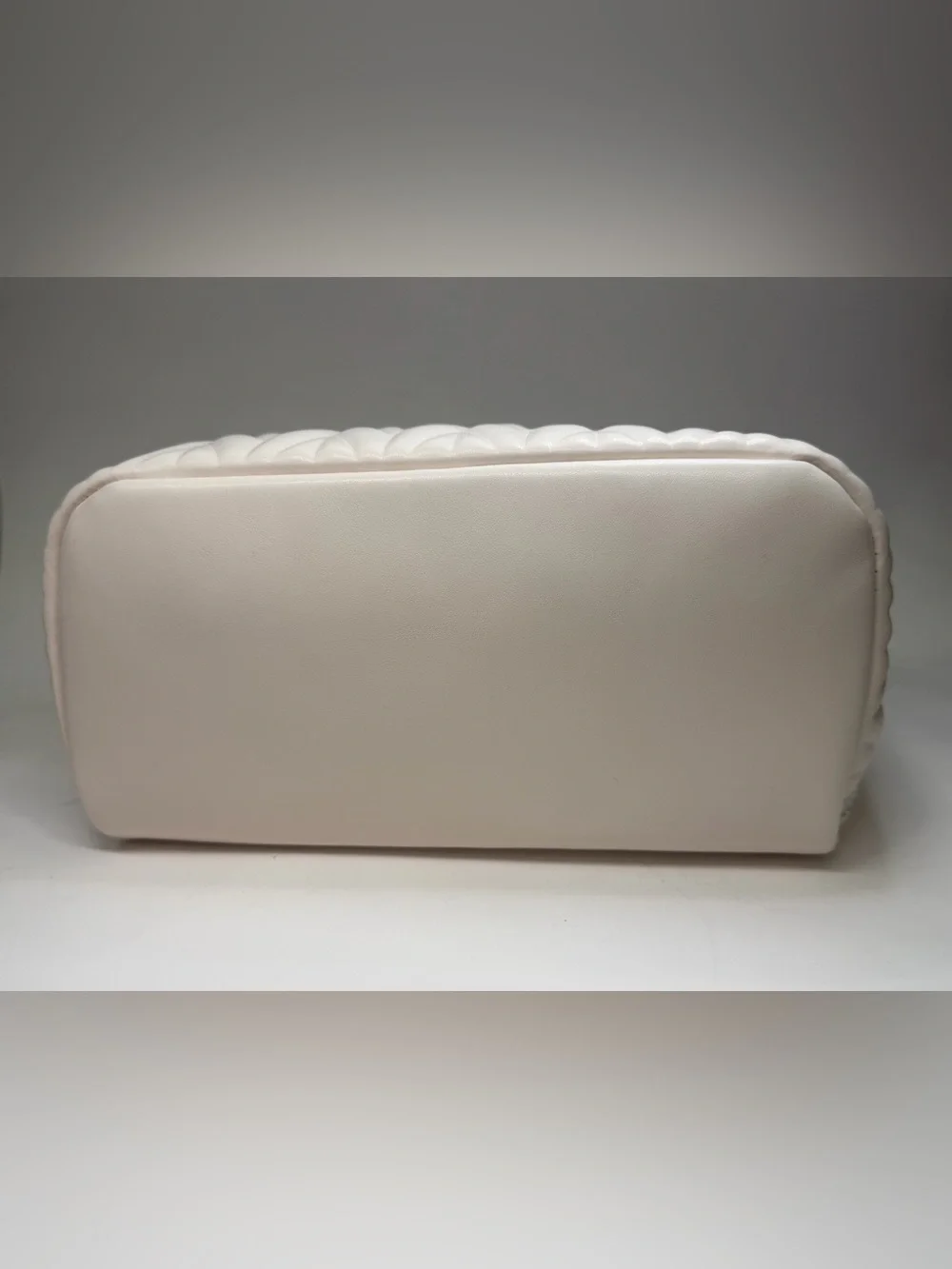 White Quilted Cosmetic Case with Gold Accents